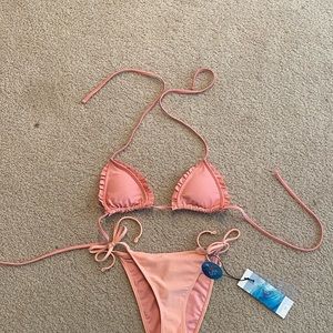 Pink triangle ruffle tie bathing suit